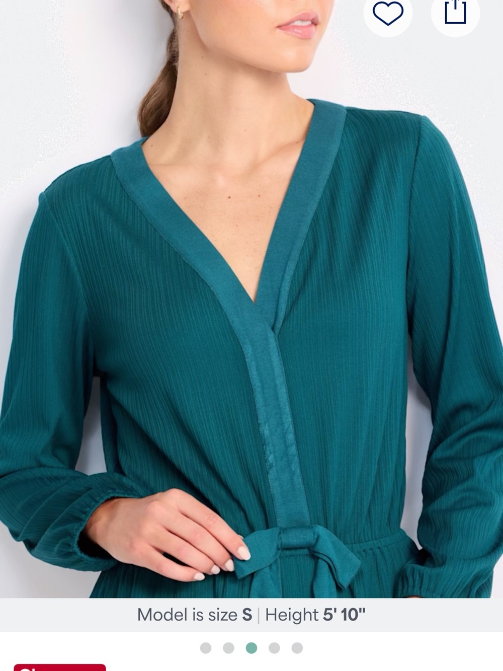 Deep Teal V-Neck Long Sleeve Tie-Waist Blouse
